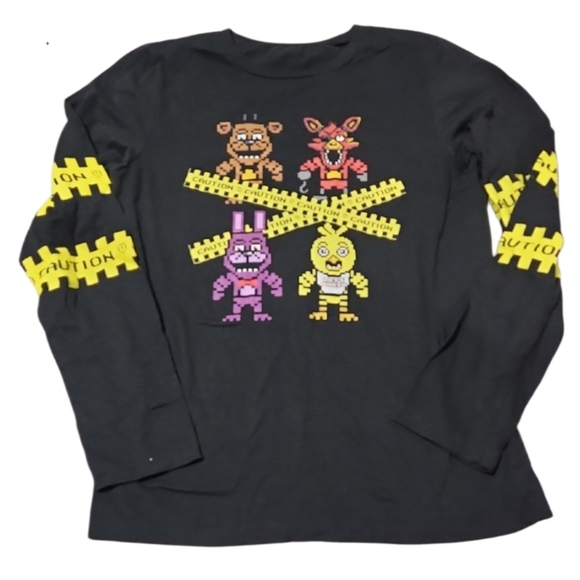 Fnaf Group Kids Black Graphic Long Sleeve Shirt Xl 14/16 Five Nights At Freddy's - Picture 1 of 3